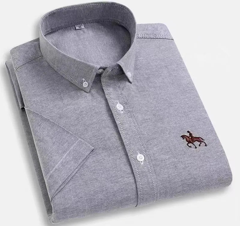 Oversized 5XL 6XL Oxford Shirts For Men 100% Cotton Short Sleeve Summer Leisure Striped Office Social Formal Blue Man Clothing