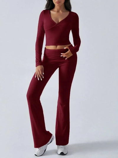 Women's Sexy Suits 2025 Autumn Winter Latest Casual Solid Color Yoga Suit Slim Fit Sports Knit Long Sleeved Pants Two-Piece Set