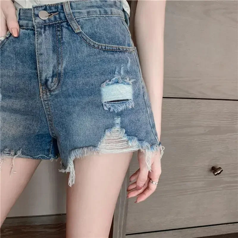 Womens Shorts Denim Ripped Sexy Short Pants for Women To Wear Blue Jeans New in Trend 2024 Y2k Harajuku Korean Style XL Fashion