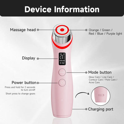 New 4 in 1 Skincare Beauty Instrument Red Light Facial Wand Skin Rejuvenation Face Massager
