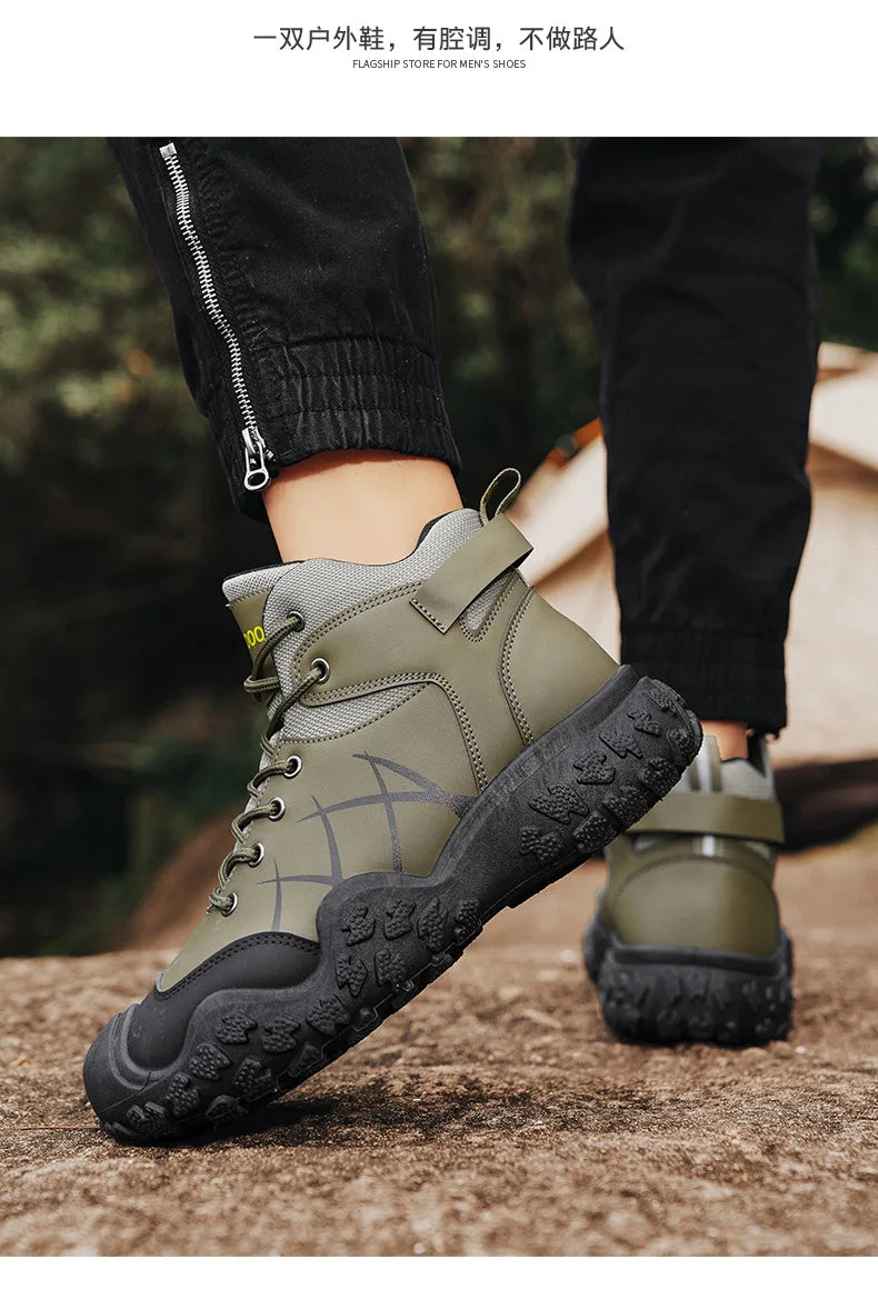 2025 Outdoor Men's Boots Hiking Shoes for Men Outdoor Boots Warm Leather Climbing Mens Shoes Waterproof Non-slip Men Ankle Boots