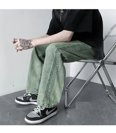 Men's Jeans 2025 Spring Autumn Korean Wide Leg Pants Fashion High Street Loose Straight Denim Trousers Male Clothing pants