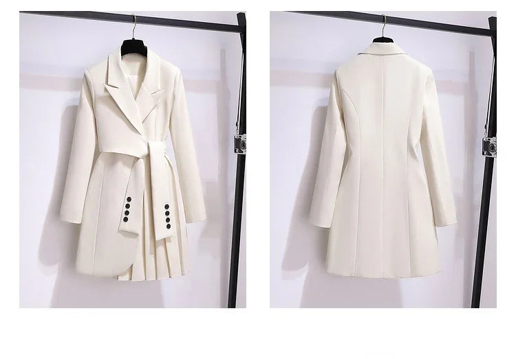 Blazer Women 2025 Spring New Fashion Women Clothing Suit Skirt Jacket Belt Waist Slim Suit Women Blazer Long Coat Black Blazers