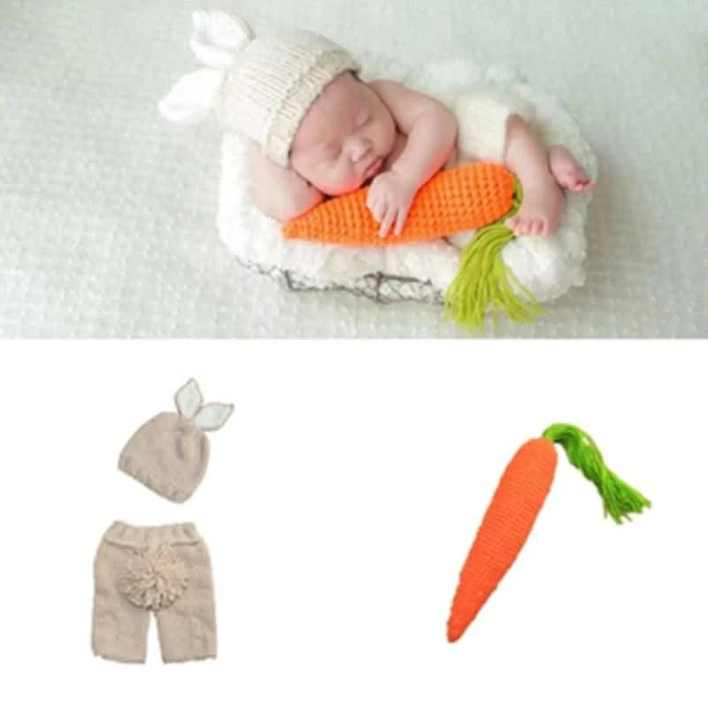 Bunny Rabbit Crochet Knitted Photography Props| Newborn Baby Outfits| Hat, Diaper Pants Costume| Unisex Infant