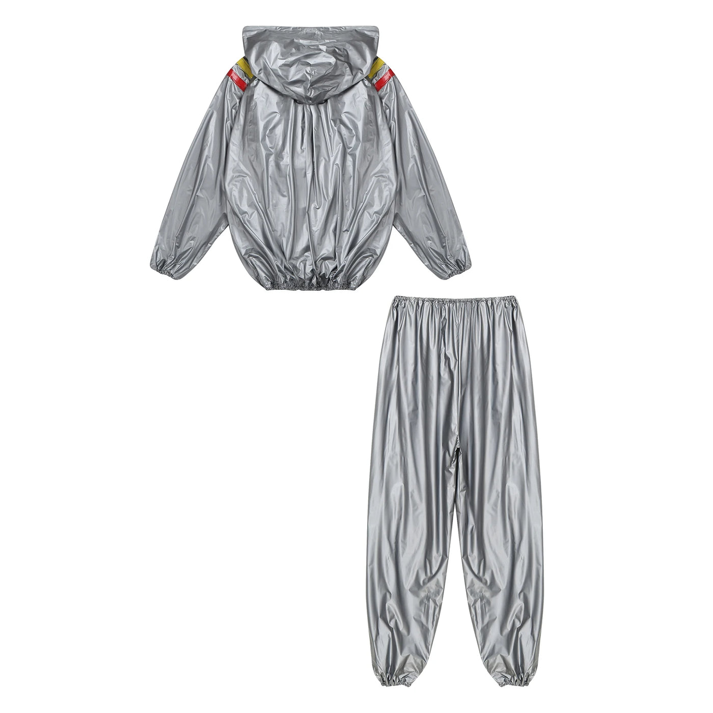 Mens Sauna Sweat Outfit Long Sleeve Hooded Jacket Outerwear and Elastic Waist Long Pants PVC Sweating Suit for Gym Workout