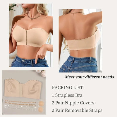 Wireless Unlined Bra Front Closure Everyday Seamless Bra Non Padded Bra with Clear Straps nipple covers Bra for Women Plus Size