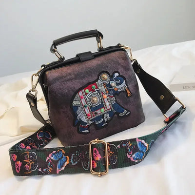 Fashion Women Leather Handbag Messenger Bag Purses Satchels Designer Luxury Handbags Crossbody Bags Elephant Embroidered Bags