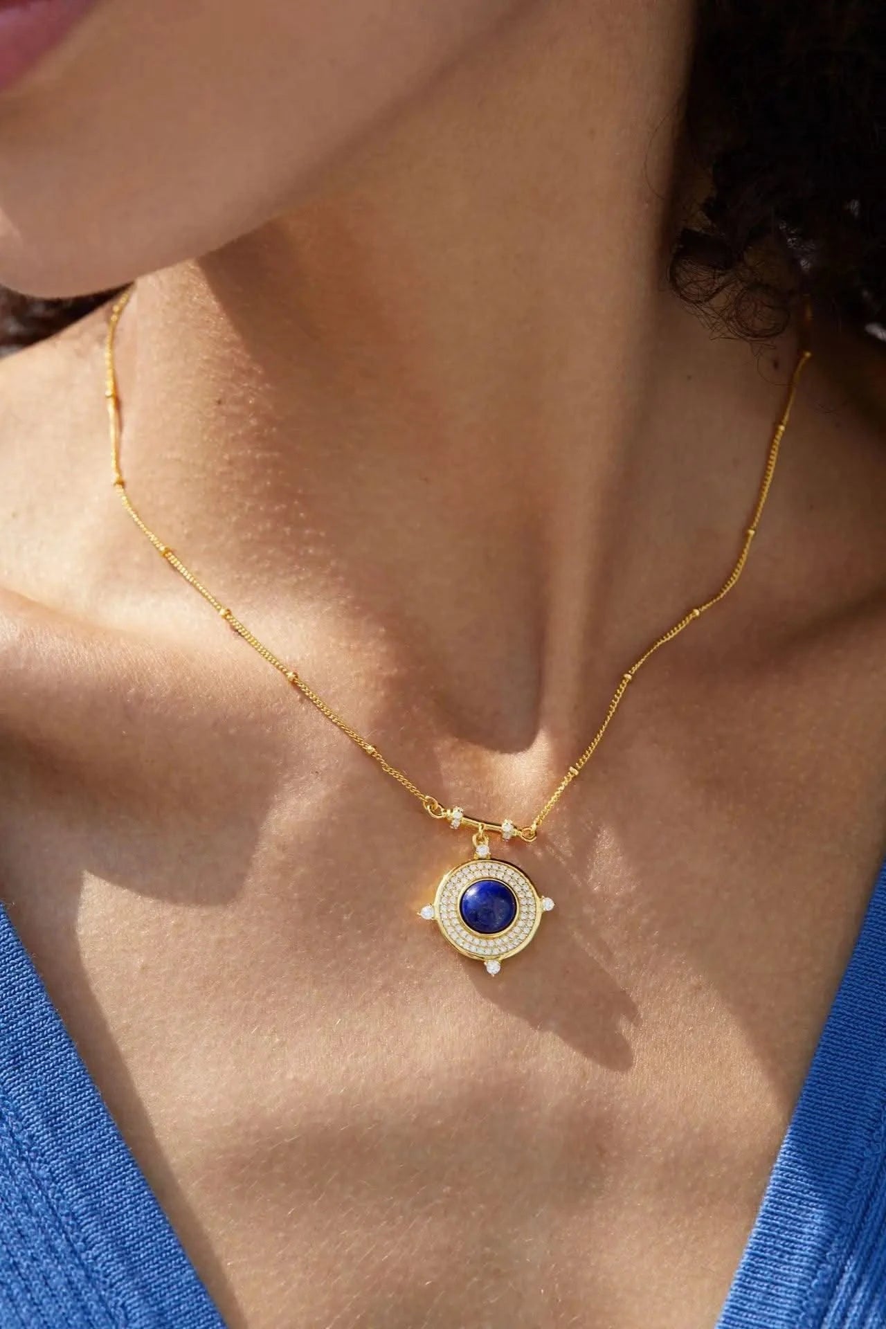 Classic Lapis Lazuli 925 Silver Gold Plated Pendant Necklace Natural  Zircon Stone Chic Choker Necklace Gift