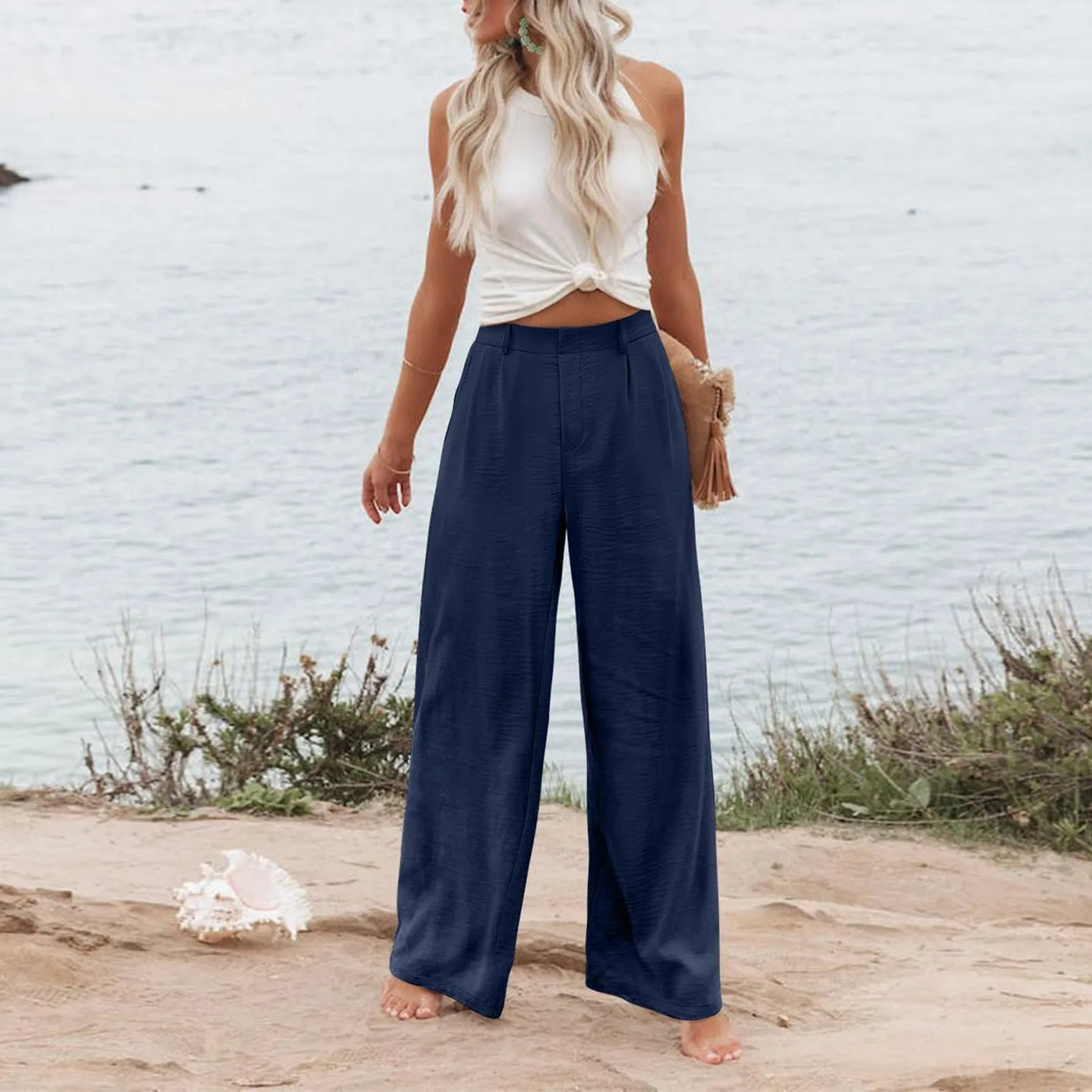 Women's Wide Leg Pants High Elastic Waisted In The Back Business Work Trousers Long Casual Pants Pants for Women Women’s Pants