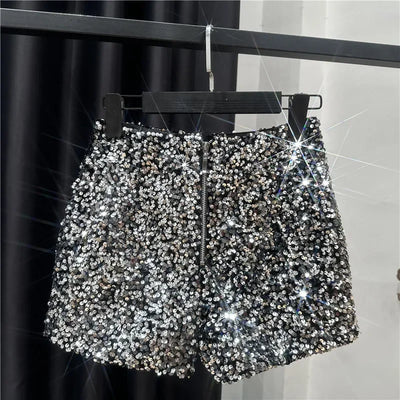 2025 New Summer Spring New Full Sequined Shiny Casual Shorts Heavy Zipper Nightclub Socialite Short Shorts Hot Pants for Women - Elanique