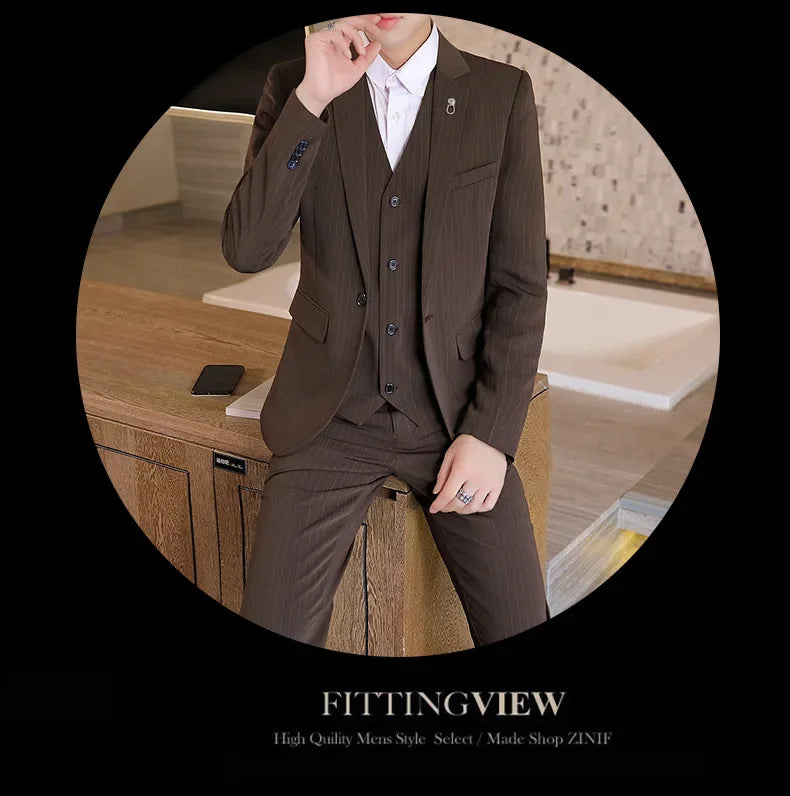 Suit (Blazer+ Vest + Trousers +) Men's Fashionable Business Solid color Gentleman's Wedding Workwear Casual Performance Suit