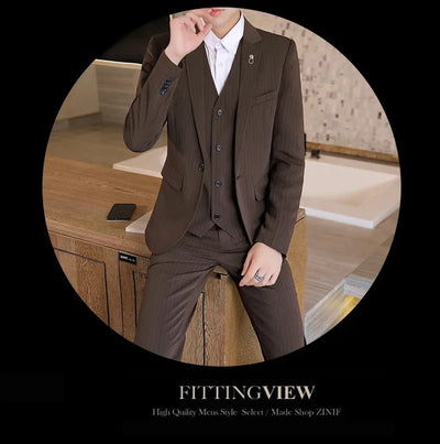 Suit (Blazer+ Vest + Trousers +) Men's Fashionable Business Solid color Gentleman's Wedding Workwear Casual Performance Suit
