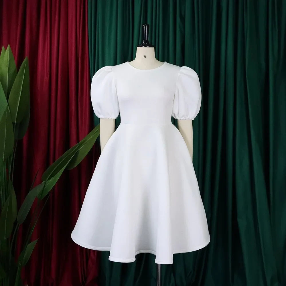Elegant Dresses for Woman 2024 O Neck Short Sleeve High Waisted Pleated Mid Calf Luxury Female Birthday Party Dinner Vestidos