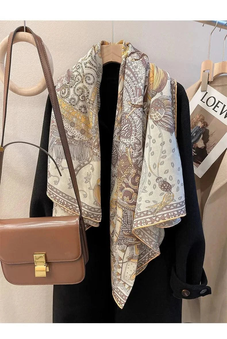 women's autumn and winter silk and wool dual purpose high-end scarves  large