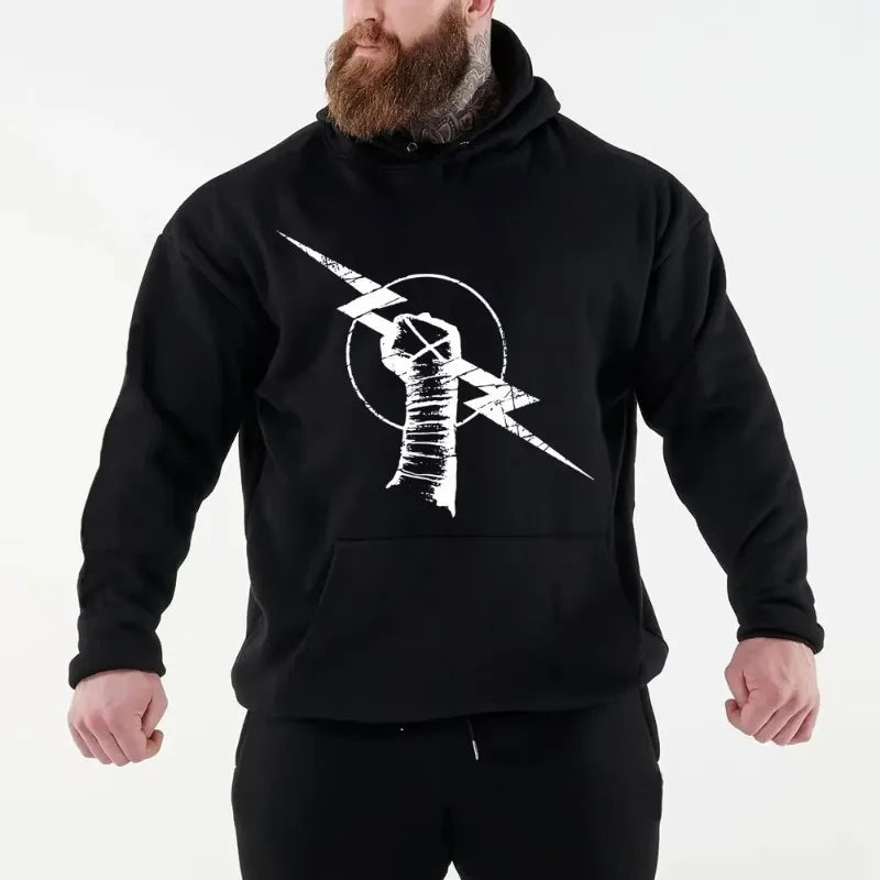 Men's Black Hooded Sweatshirt Street Casual Sportswear Printed with Famous Wrestler's Print CM Return Autumn and Winter Novelty