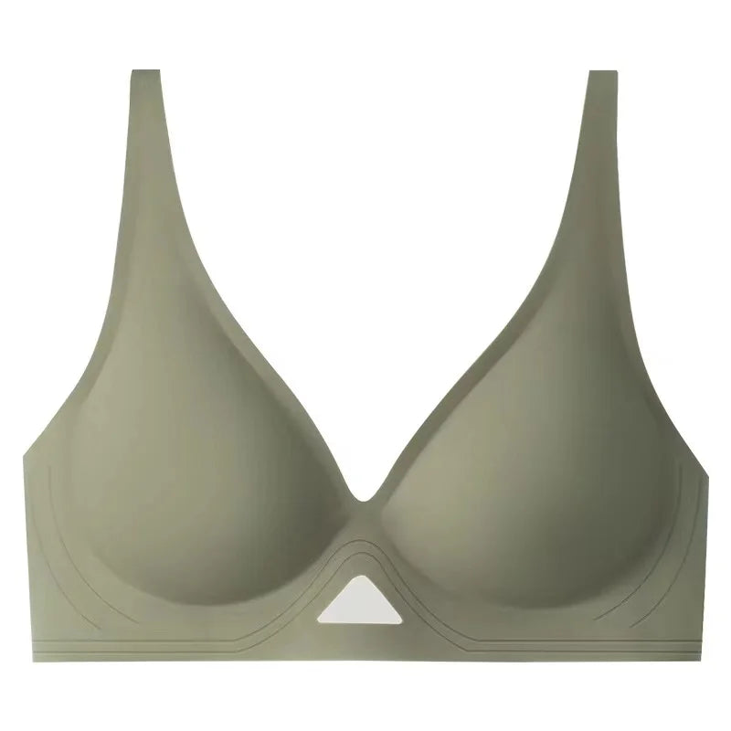 Push Up Bras For Women Non-wire Bra V-neck Glossy Underwear Female Breathable Bralette Invisible Padded Brasiere Sexy Lingerie