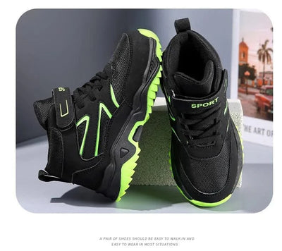 New Boys' Sports Shoes Non-slip School Children's Leather Breathable Running Black Fashion Hiking Shoes Sneaker Size 29-40
