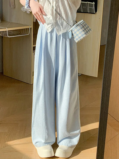 Women Wide leg Pants Spring Summer Elastic Waist Stright Long Loose pants Casual Female Solid Soft Pants Trousers