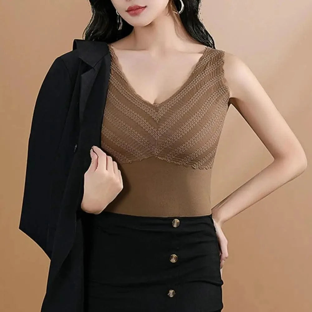 Thermal Underwear Vest Padded Vest Thermo Seamless Lace Velvet Lining Tube Top Bottoming Vest Women Winter Warm Undershirt