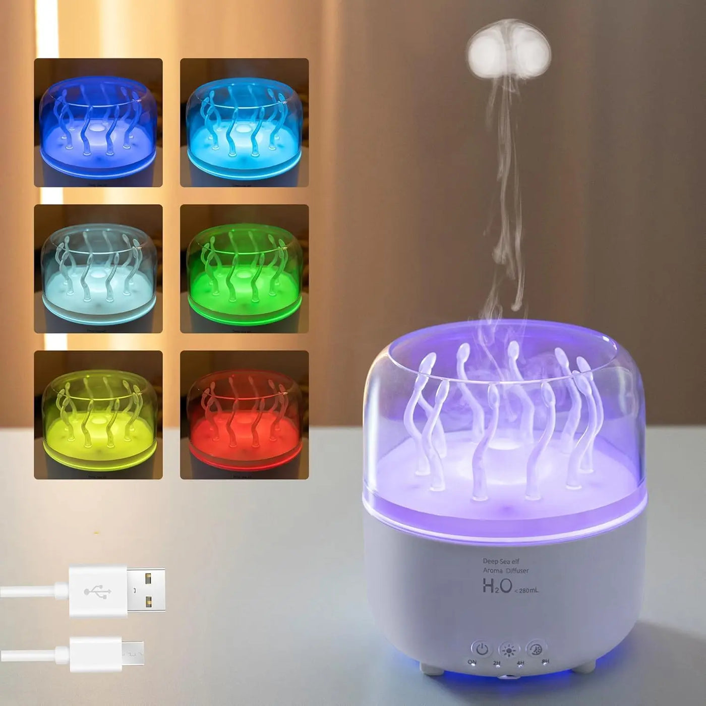 Air Humidifier for Bedroom 280ML Rotating Sea Grass Ultrasonic Aromatherapy Diffusers Mist Maker Fragrance Essential Oil Aroma