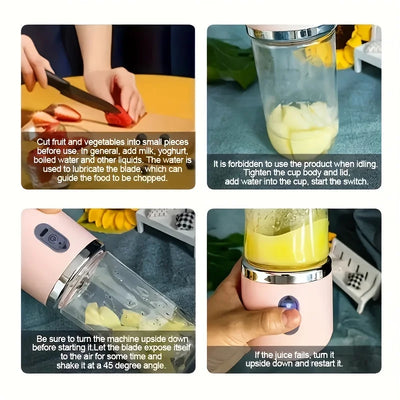 Portable Blender & Juicer 2-in-1 - USB Rechargeable Includes 6 Blades & Double Cups Ideal for Smoothies Iced Drinks & Halloween