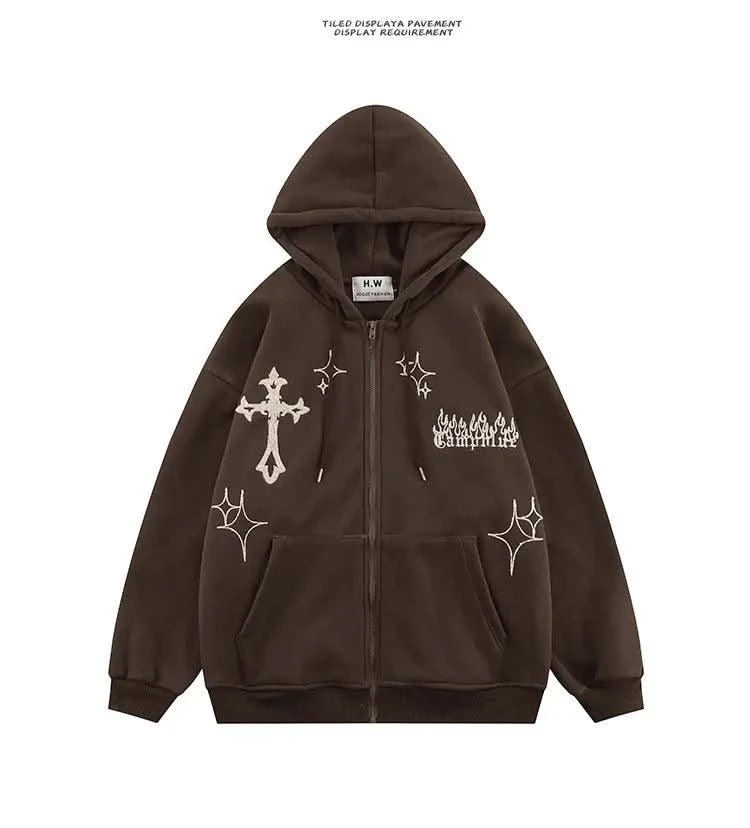 Hooded Sweatshirt Men's Women's Cross Embroidery Couple Trend Street Loose Hoodies for Men Clothing Youth Autumn Spring
