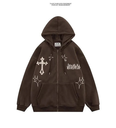 Hooded Sweatshirt Men's Women's Cross Embroidery Couple Trend Street Loose Hoodies for Men Clothing Youth Autumn Spring