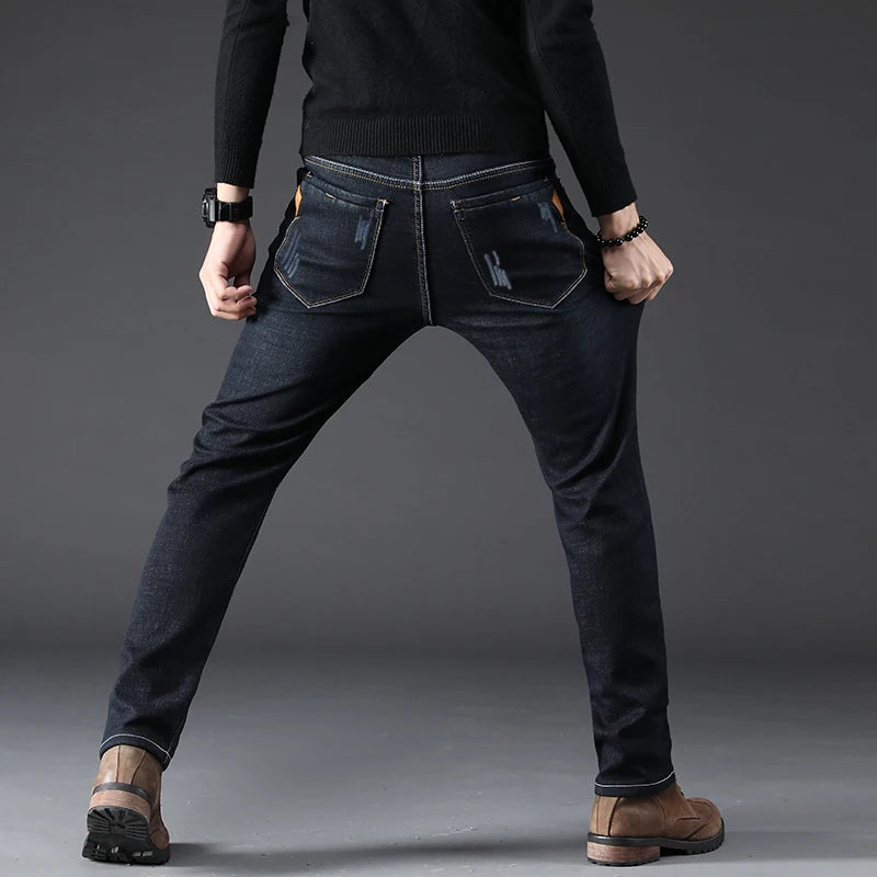 Men's Jeans Straight Leg Loose Elastic Business Casual Daily Versatile Men's Denim Pants 2025 New Outer Wear Men's Jeans Can Be Worn in All Seasons