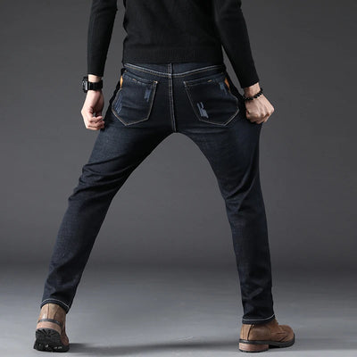 Men's Jeans Straight Leg Loose Elastic Business Casual Daily Versatile Men's Denim Pants 2025 New Outer Wear Men's Jeans Can Be Worn in All Seasons