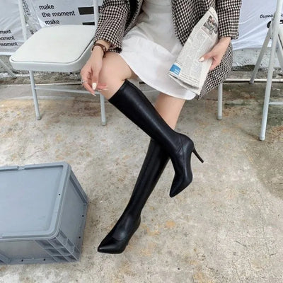 Women's Boots Elegant Heeled Long Footwear Winter Knee High Shaft Heels Shoes for Woman Pointed Toe Tassel Chic Fashion 2024 Hot