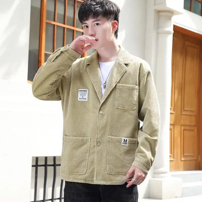 Man Suits and Blazers Black Corduroy Jacket for Men Single Breasted Fashion 2024 Elegant Coats Classic Casual High Quality New