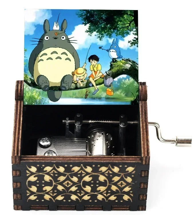 Wooden painted music box, Totoro music gift, ornament, light luxury wooden hand cranked music box