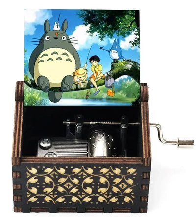 Wooden painted music box, Totoro music gift, ornament, light luxury wooden hand cranked music box