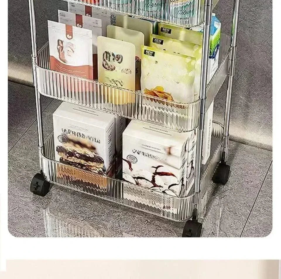Acrylic Trolley with Wheel Multilayer Transparent Storage Rack Living Room Snack Storages Shelf Bathroom Mobile Shelf Home Items