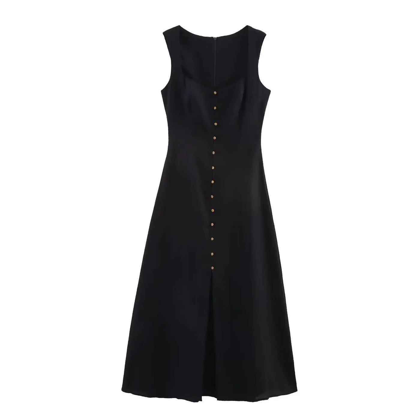 TFMLN Women's A-line Long Dress Elegant Square Neck Sleeveless Wide Sling Maxi Dresses 2025 Summer Lady Commute Button Dresses