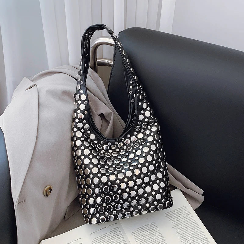 Designer Geometric Shoulder Bag For Women Top Brand Handbag Luxury Shiny Rivet Handmade Evening Clutch Bag Fashion Party Purse