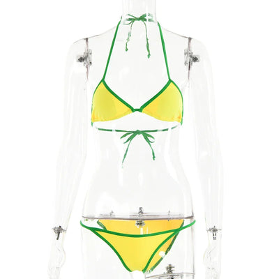 Absobe Brazilian Contrast Color Bikini Set Triangle Women Swimwear Patchwork Halter Swimsuit Hottie Summer Party Beachwear 2024