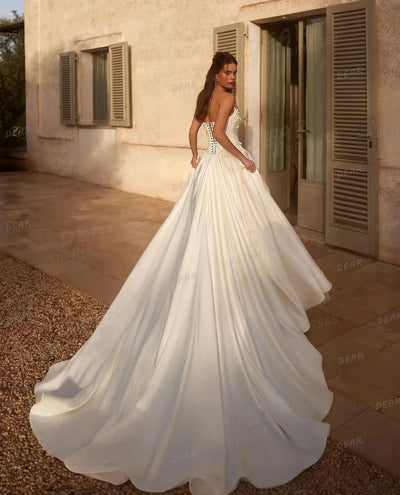 Luxury Wedding Dresses Women's Sexy Lace Up Sleeveless Strapless Bridal Gowns Backless Satin Formal Vestidos De Novia Customized