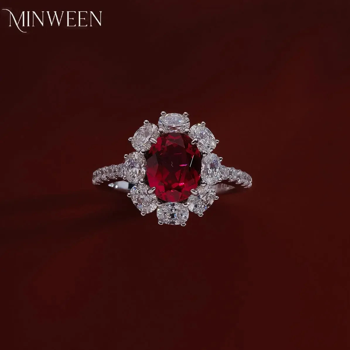 Luxury 2 CT 5A Lab Grown Ruby Ring For Women 925 Sterling Silver 18k Gold Plated Wedding