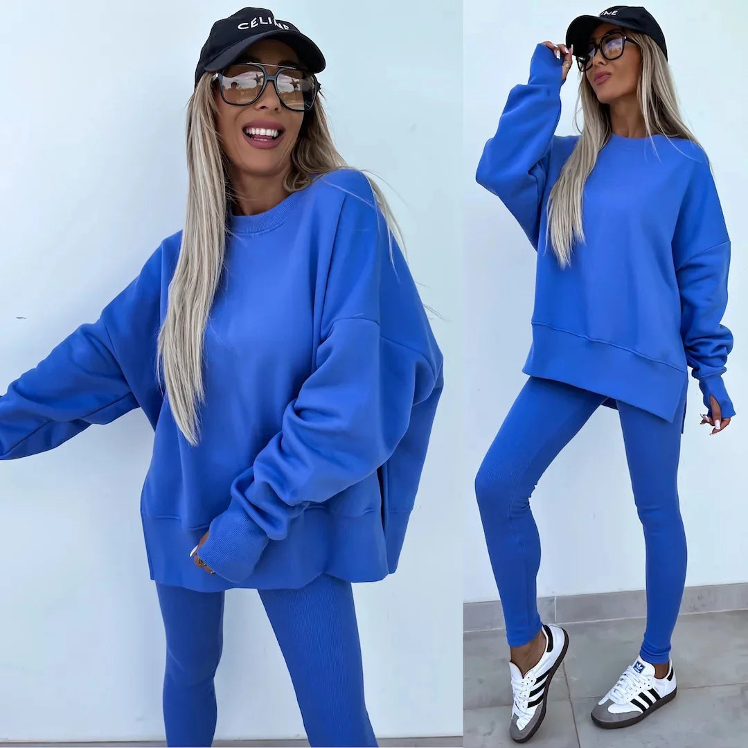 Lounge Sets for Women Two Piece Travel Outfits Sweatsuits Autumn Winter Fashion 2024 Trendy Loose Oversized Tee Tight Trousers