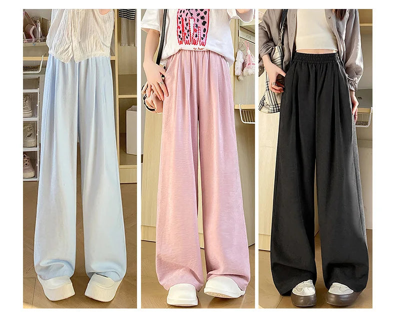 Women Wide leg Pants Spring Summer Elastic Waist Stright Long Loose pants Casual Female Solid Soft Pants Trousers