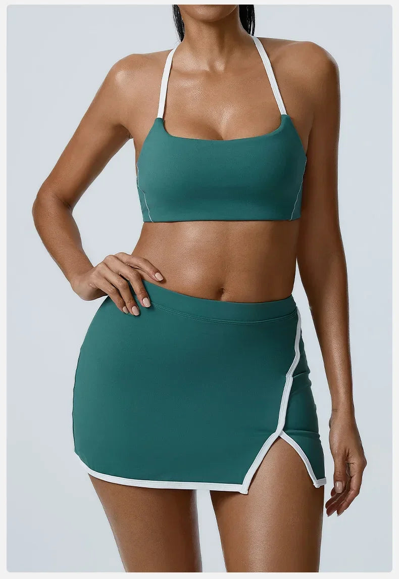 Women Yoga  Workout Set Bra and Shorts Two Piece Patchwork Open Sexy Back Elastic Fitness Sexy Yoga Outfit Sport  Women