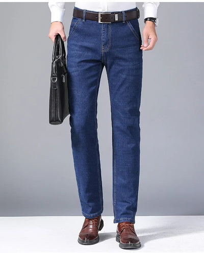 Men's Comfortable Soft Business Casual Denim Trousers Slim Fit Straight Pants Fashion Male Brand Light Luxury Stretch Clothing