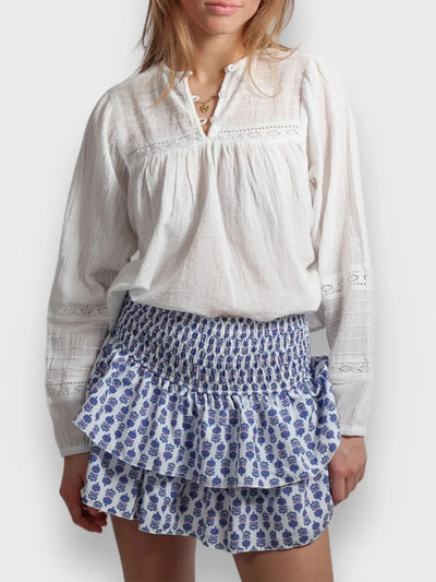 hirigin Women Ruffle Mini Skirt Smocked High Waist Floral Print Short Skirts Tiered Boho Mini Skirts Pleated Layered Skirts