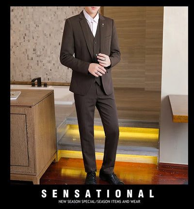 Suit (Blazer+ Vest + Trousers +) Men's Fashionable Business Solid color Gentleman's Wedding Workwear Casual Performance Suit