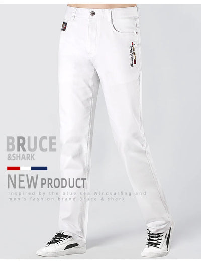 2024 New Summer White Jeans for Men Bruce&Shark  Designer Luxury Men's Jeans Loose Fit Stretch Cotton Casual Fashion Big Size 42