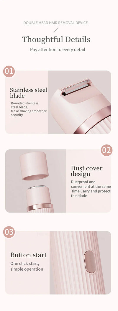 Electric Shaver for Women Female Epilator Electric Hair Removal 2 in 1 Woman's Razor for Body Legs Face Mustache Bikini Trimmer