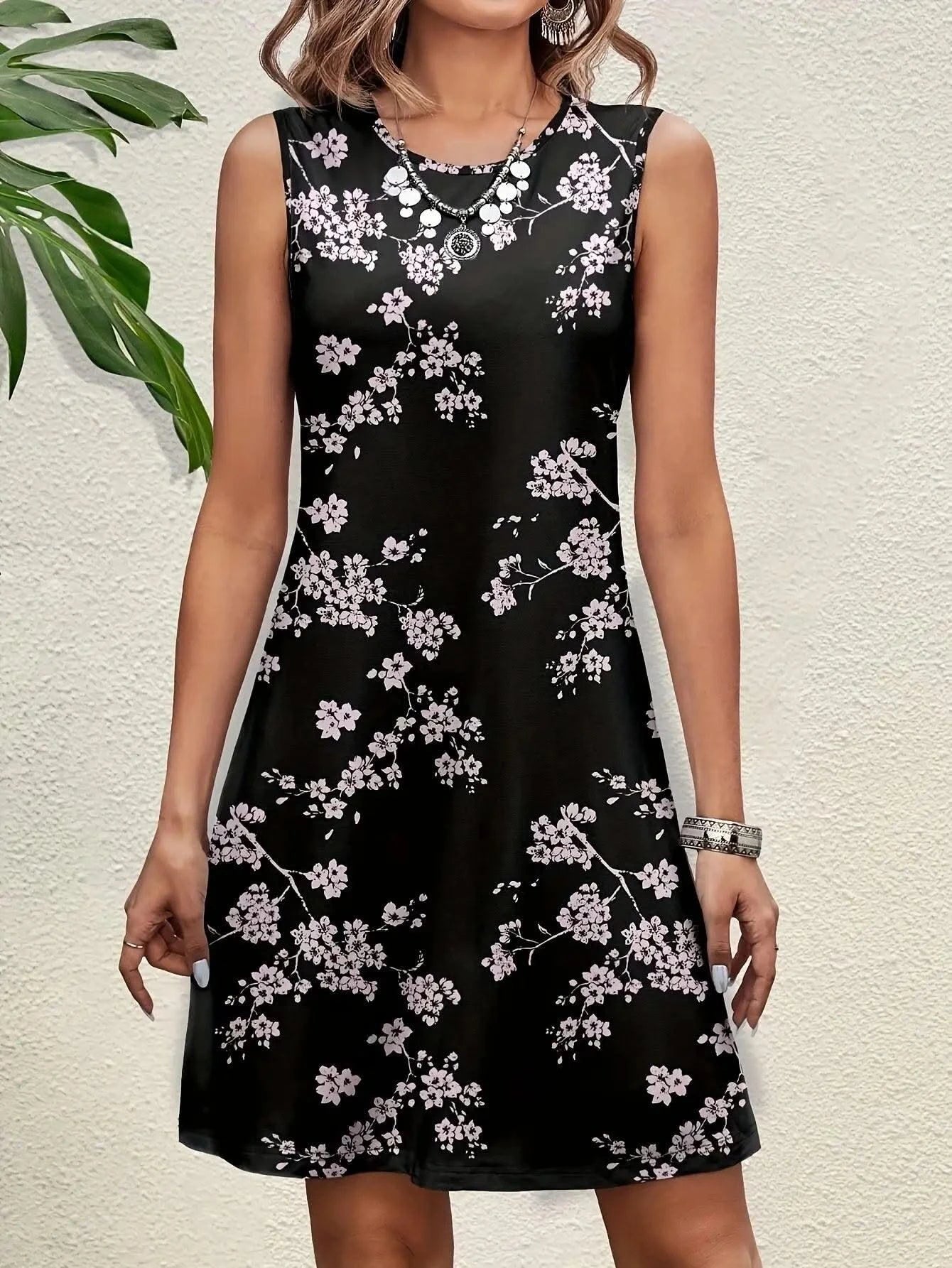 Floral Print Elegant Midi Tank Dresses For Women