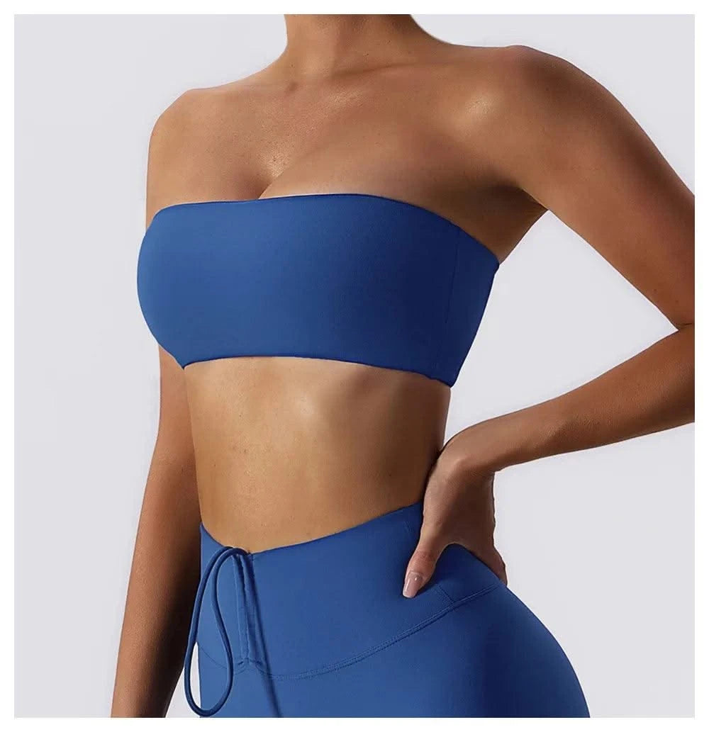 Women Strapless Bra Padded Top Stretchy Fitness Yoga Tops