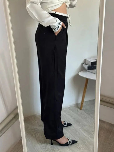 Wide Leg Pants For Women Straight Autumn Coffee Tie Up Casual Trousers Women Gray Loose Pants Ladies Black Trousers Office